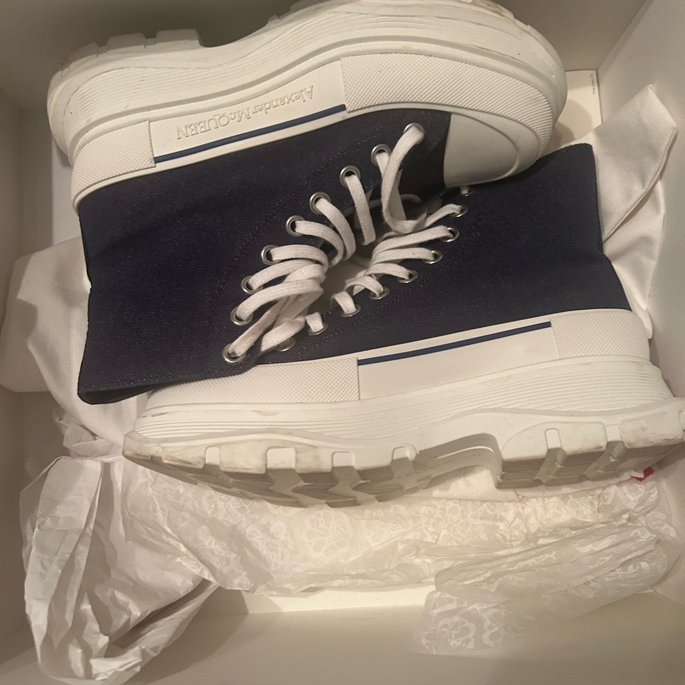 Alexander McQueen Navy and White High-Top Sneakers